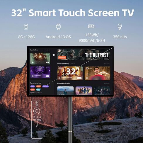 32 inch portable tv on wheels,8G +128G,8-core qualcomm cpu rolling tv with 4K camera, 1080p built-in battery(4-6h),android 13 OS, full swivel rotation in Saudi Arabia