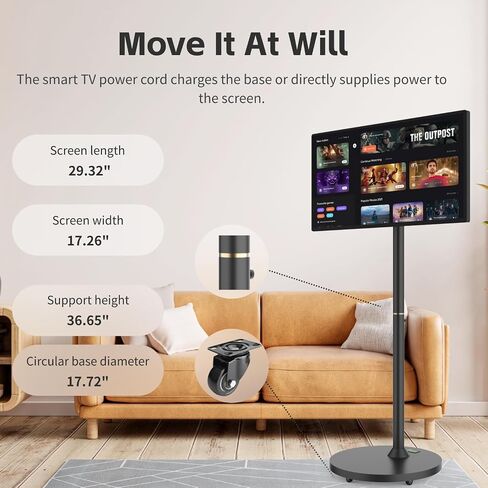 32 inch portable tv on wheels,8G +128G,8-core qualcomm cpu rolling tv with 4K camera, 1080p built-in battery(4-6h),android 13 OS, full swivel rotation in Saudi Arabia