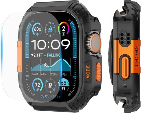 حافظة متينة لساعة Apple Watch Ultra/Ultra 2/Ultra 3 مقاس 49 مم، مصد درع معدني وكمبيوتر شخصي + طقم واقي شاشة من الزجاج المقسى غطاء أنيق واقٍ مضاد للصدمات متوافق مع iWatch Men in Kuwait