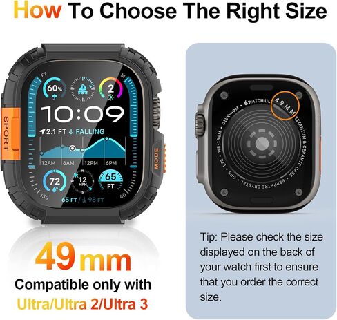 حافظة متينة لساعة Apple Watch Ultra/Ultra 2/Ultra 3 مقاس 49 مم، مصد درع معدني وكمبيوتر شخصي + طقم واقي شاشة من الزجاج المقسى غطاء أنيق واقٍ مضاد للصدمات متوافق مع iWatch Men in Kuwait