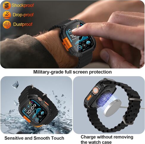حافظة متينة لساعة Apple Watch Ultra/Ultra 2/Ultra 3 مقاس 49 مم، مصد درع معدني وكمبيوتر شخصي + طقم واقي شاشة من الزجاج المقسى غطاء أنيق واقٍ مضاد للصدمات متوافق مع iWatch Men in Kuwait