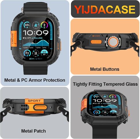 حافظة متينة لساعة Apple Watch Ultra/Ultra 2/Ultra 3 مقاس 49 مم، مصد درع معدني وكمبيوتر شخصي + طقم واقي شاشة من الزجاج المقسى غطاء أنيق واقٍ مضاد للصدمات متوافق مع iWatch Men in Kuwait