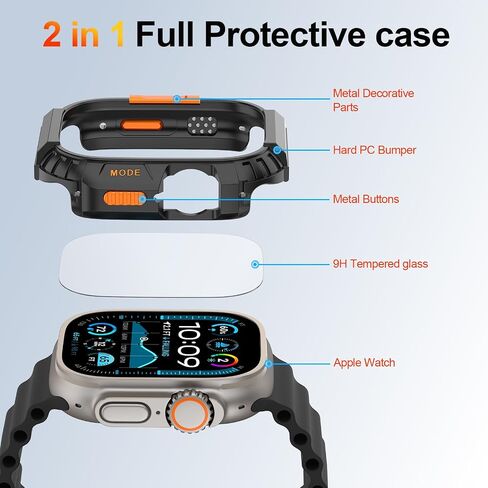 حافظة متينة لساعة Apple Watch Ultra/Ultra 2/Ultra 3 مقاس 49 مم، مصد درع معدني وكمبيوتر شخصي + طقم واقي شاشة من الزجاج المقسى غطاء أنيق واقٍ مضاد للصدمات متوافق مع iWatch Men in Kuwait