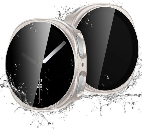 Easuny 2 Pack Waterproof Privacy Case with Tempered Glass Screen Protector for Samsung Galaxy Watch 8 44mm, Overall Protection Anti-Slip Scratch-Resistant Cover for Galaxy Watch8, Black in Saudi Arabia