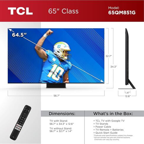 تلفزيون TCL 115 بوصة QM89 QLED 4K ذكي QD-Mini LED مع تلفزيون Google (115QM891G، موديل 2024) Dolby Vision HDR، Dolby Atmos، مسرع الألعاب حتى 240 هرتز، جهاز تحكم صوتي، يعمل مع Alexa، بث تلفزيوني in Saudi Arabia