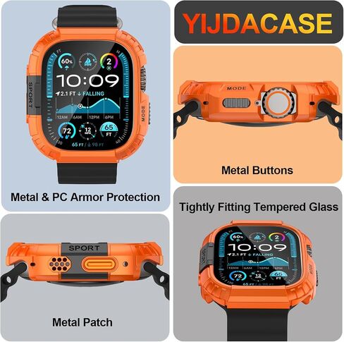حافظة متينة لساعة Apple Watch Ultra/Ultra 2/Ultra 3 مقاس 49 مم، مصد درع معدني وكمبيوتر شخصي + طقم واقي شاشة من الزجاج المقسى غطاء أنيق واقٍ مضاد للصدمات متوافق مع iWatch Men in Kuwait