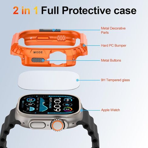 حافظة متينة لساعة Apple Watch Ultra/Ultra 2/Ultra 3 مقاس 49 مم، مصد درع معدني وكمبيوتر شخصي + طقم واقي شاشة من الزجاج المقسى غطاء أنيق واقٍ مضاد للصدمات متوافق مع iWatch Men in Kuwait