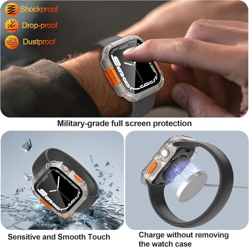 حافظة متينة لساعة Apple Watch Ultra/Ultra 2/Ultra 3 مقاس 49 مم، مصد درع معدني وكمبيوتر شخصي + طقم واقي شاشة من الزجاج المقسى غطاء أنيق واقٍ مضاد للصدمات متوافق مع iWatch Men in Kuwait