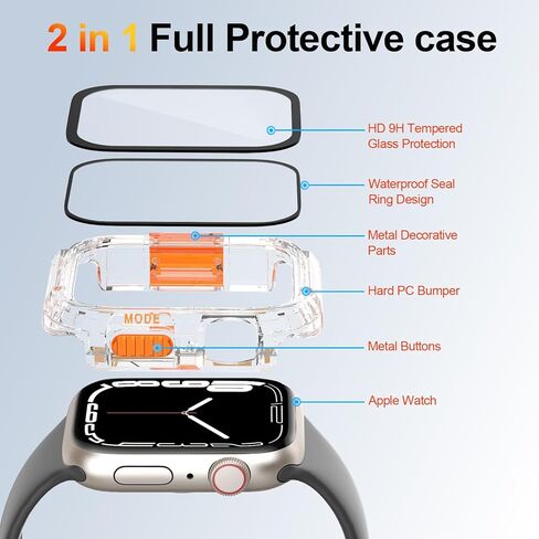 حافظة متينة لساعة Apple Watch Ultra/Ultra 2/Ultra 3 مقاس 49 مم، مصد درع معدني وكمبيوتر شخصي + طقم واقي شاشة من الزجاج المقسى غطاء أنيق واقٍ مضاد للصدمات متوافق مع iWatch Men in Kuwait