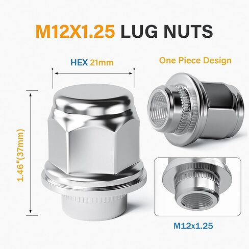 20pcs M12x1.25 Lug Nuts 1.46 "(37mm) الارتفاع 13/16" Hex (21mm) ، مصنع واحد من مصنع Chrome Wheels Mag Nuts - متوافق مع Nissan Infiniti ، Chrome in Saudi Arabia
