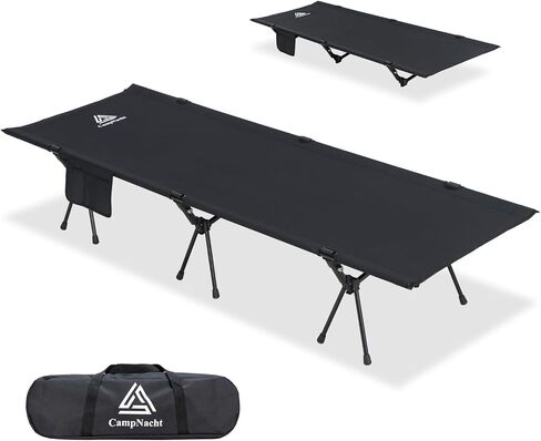 CAMPNACHT Ultralight Camping Cot with Leg Extenders, Aluminum Lightweight Folding Cot for Adults, Portable Backpacking Compact Tent Cot for Outdoor, Hiking, 1 Pack with 2 Use Modes, Black in Kuwait