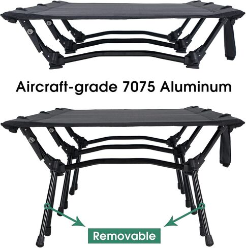 CAMPNACHT Ultralight Camping Cot with Leg Extenders, Aluminum Lightweight Folding Cot for Adults, Portable Backpacking Compact Tent Cot for Outdoor, Hiking, 1 Pack with 2 Use Modes, Black in Kuwait