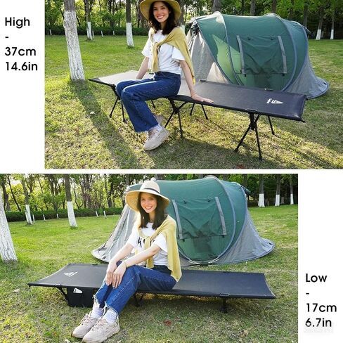 CAMPNACHT Ultralight Camping Cot with Leg Extenders, Aluminum Lightweight Folding Cot for Adults, Portable Backpacking Compact Tent Cot for Outdoor, Hiking, 1 Pack with 2 Use Modes, Black in Kuwait