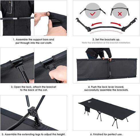 CAMPNACHT Ultralight Camping Cot with Leg Extenders, Aluminum Lightweight Folding Cot for Adults, Portable Backpacking Compact Tent Cot for Outdoor, Hiking, 1 Pack with 2 Use Modes, Black in Kuwait