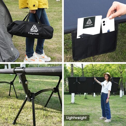 CAMPNACHT Ultralight Camping Cot with Leg Extenders, Aluminum Lightweight Folding Cot for Adults, Portable Backpacking Compact Tent Cot for Outdoor, Hiking, 1 Pack with 2 Use Modes, Black in Kuwait