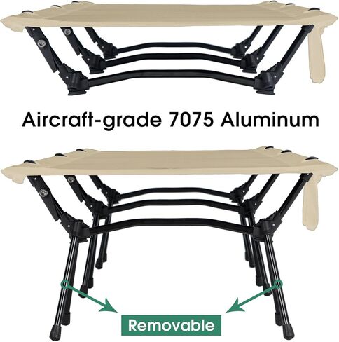 سرير تخييم خفيف الوزن من CAMPNACHT مع موسعات للساق، سرير أطفال خفيف الوزن قابل للطي من الألومنيوم للبالغين، سرير خيمة محمول على الظهر للأماكن الخارجية والمشي لمسافات طويلة، حزمة واحدة مع وضعين للاستخدام، أسود in Kuwait