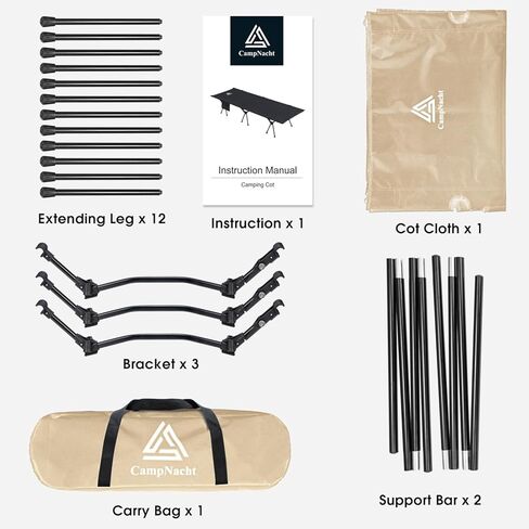 سرير تخييم خفيف الوزن من CAMPNACHT مع موسعات للساق، سرير أطفال خفيف الوزن قابل للطي من الألومنيوم للبالغين، سرير خيمة محمول على الظهر للأماكن الخارجية والمشي لمسافات طويلة، حزمة واحدة مع وضعين للاستخدام، أسود in Kuwait