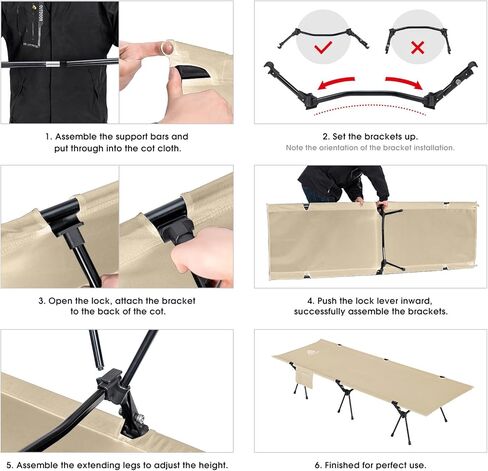 سرير تخييم خفيف الوزن من CAMPNACHT مع موسعات للساق، سرير أطفال خفيف الوزن قابل للطي من الألومنيوم للبالغين، سرير خيمة محمول على الظهر للأماكن الخارجية والمشي لمسافات طويلة، حزمة واحدة مع وضعين للاستخدام، أسود in Kuwait