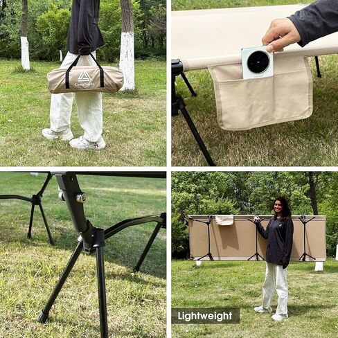 سرير تخييم خفيف الوزن من CAMPNACHT مع موسعات للساق، سرير أطفال خفيف الوزن قابل للطي من الألومنيوم للبالغين، سرير خيمة محمول على الظهر للأماكن الخارجية والمشي لمسافات طويلة، حزمة واحدة مع وضعين للاستخدام، أسود in Kuwait