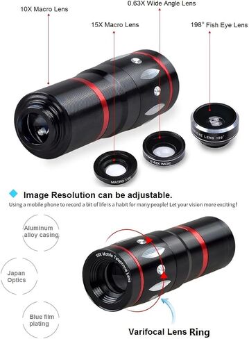 10X Optical Zoom Telescope Lens Clip On Cell Phone Camera Lens for iPhone in Saudi Arabia