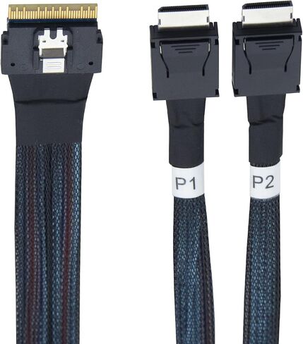 10Gtek SlimSAS SFF-8654 8i to Dual Oculink SFF-8611 PCIe 4.0 Gen4 Cable‌, High-Speed Signal Integrity‌ Server/Storage/Workstation Adapter for NVMe SSD & GPU Acceleration, 85-Ohm, 1m (3.28ft) in Saudi Arabia