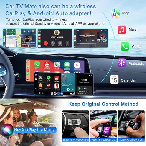3 in 1 Car TV Mate Pro with Wireless Carplay Adapter & Android Auto Adapter, HDMl Multimedia TV Stick Converter, Cast Fire T V/Game/YouTube/Netflix to Car for Wired CarPlay and Most Streaming (Black) in Saudi Arabia