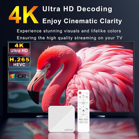 جهاز بث Android 14.0 TV Box 2025 LEFFOT H313 4K Ultra HD للتلفزيون، وذاكرة وصول عشوائي 2 جيجابايت + 8 جيجابايت ROM، صندوق تلفزيون ذكي مع جهاز تحكم صوتي، HDR 10، 2.4G و5G WiFi 6 in Kuwait