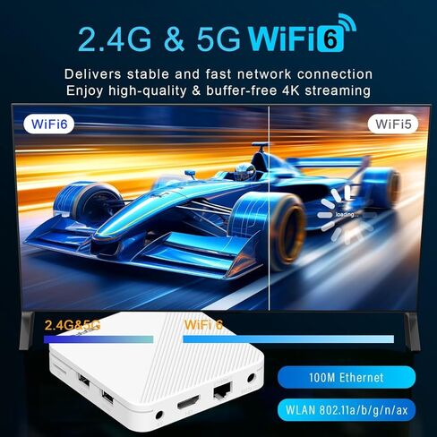 جهاز بث Android 14.0 TV Box 2025 LEFFOT H313 4K Ultra HD للتلفزيون، وذاكرة وصول عشوائي 2 جيجابايت + 8 جيجابايت ROM، صندوق تلفزيون ذكي مع جهاز تحكم صوتي، HDR 10، 2.4G و5G WiFi 6 in Kuwait