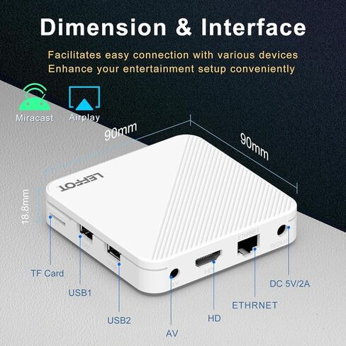 جهاز بث Android 14.0 TV Box 2025 LEFFOT H313 4K Ultra HD للتلفزيون، وذاكرة وصول عشوائي 2 جيجابايت + 8 جيجابايت ROM، صندوق تلفزيون ذكي مع جهاز تحكم صوتي، HDR 10، 2.4G و5G WiFi 6 in Kuwait