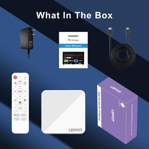 جهاز بث Android 14.0 TV Box 2025 LEFFOT H313 4K Ultra HD للتلفزيون، وذاكرة وصول عشوائي 2 جيجابايت + 8 جيجابايت ROM، صندوق تلفزيون ذكي مع جهاز تحكم صوتي، HDR 10، 2.4G و5G WiFi 6 in Kuwait