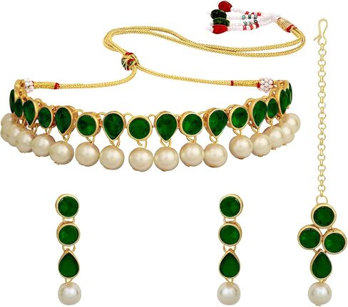 Aheli Kundan Pearl Traditional Ethnic Choker Necklace Earring Maangtikka Jewelry Set Gift for Women in Saudi Arabia