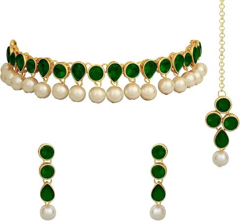 Aheli Kundan Pearl Traditional Ethnic Choker Necklace Earring Maangtikka Jewelry Set Gift for Women in Saudi Arabia