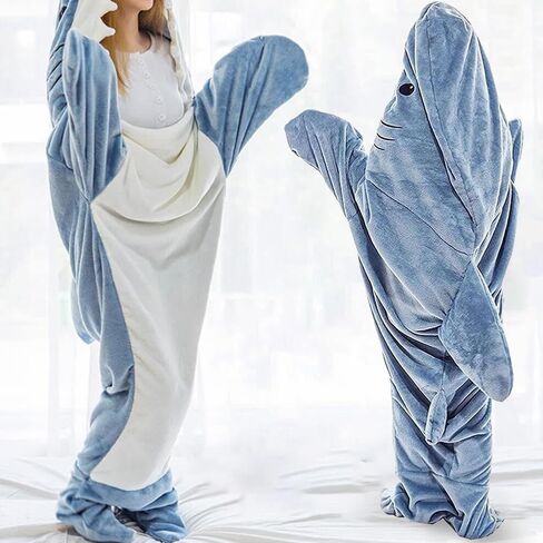 قطعة واحدة من Gudina Shark Onesie، بطانية القرش ذات القلنسوة للبالغين، حقيبة نوم سمك القرش (XXXL) in Kuwait