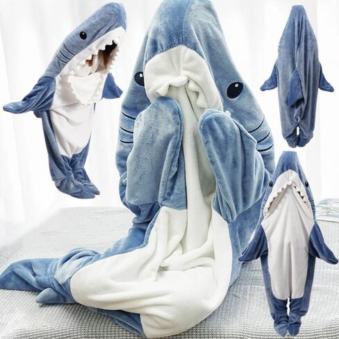قطعة واحدة من Gudina Shark Onesie، بطانية القرش ذات القلنسوة للبالغين، حقيبة نوم سمك القرش (XXXL) in Kuwait