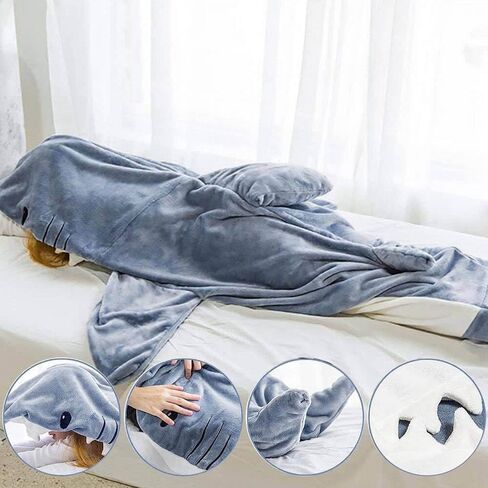 قطعة واحدة من Gudina Shark Onesie، بطانية القرش ذات القلنسوة للبالغين، حقيبة نوم سمك القرش (XXXL) in Kuwait