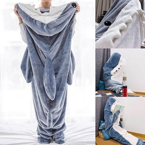 قطعة واحدة من Gudina Shark Onesie، بطانية القرش ذات القلنسوة للبالغين، حقيبة نوم سمك القرش (XXXL) in Kuwait