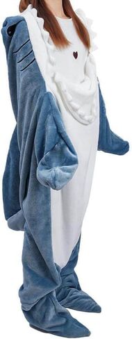 قطعة واحدة من Gudina Shark Onesie، بطانية القرش ذات القلنسوة للبالغين، حقيبة نوم سمك القرش (XXXL) in Kuwait