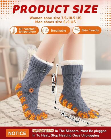 Chicingyou Electric Heated Fleece Socks for Men Women, Winter USB Heating Pad Knitted Socks Foot Heater Anti-Slip Thermal Indoor Footwear Foot Warmer Fit for Women's 5-10 Men's 4-8 in Saudi Arabia