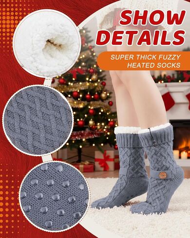 Chicingyou Electric Heated Fleece Socks for Men Women, Winter USB Heating Pad Knitted Socks Foot Heater Anti-Slip Thermal Indoor Footwear Foot Warmer Fit for Women's 5-10 Men's 4-8 in Saudi Arabia