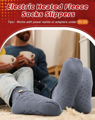 Chicingyou Electric Heated Fleece Socks for Men Women, Winter USB Heating Pad Knitted Socks Foot Heater Anti-Slip Thermal Indoor Footwear Foot Warmer Fit for Women's 5-10 Men's 4-8 in Saudi Arabia