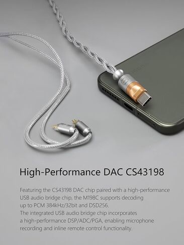 كابل سماعة أذن DD ddHiFi M198C USB-C، صوت هاي فاي مجدول من النايلون مع موصل MMCX وفك تشفير عالي الأداء يدعم مكالمات الميكروفون المتوافقة مع هاتف iPhone iPad الذكي in Kuwait