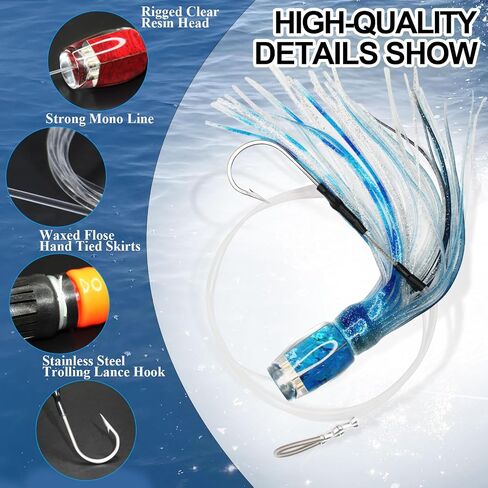 VIKETECH 12’’ 8oz Resin Saltwater Trolling Lure Big Game Deep Sea Offshore Fishing Lures for Tuna Marlin Mahi Mahi Wahoo Included Mesh Bag in Saudi Arabia