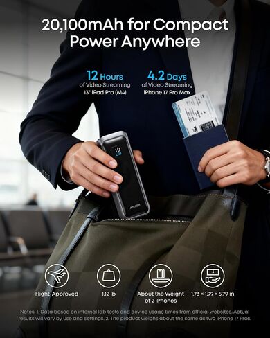 باور بانك Anker Prime، شاحن محمول 20,100 مللي أمبير في الساعة بثلاثة منافذ مع مخرج 220 وات بحد أقصى، شحن ثنائي الاتجاه، معتمد من TSA، التحكم في التطبيقات، لأجهزة MacBook وiPhone 17/16 Series والمزيد (القاعدة غير متضمنة) in Saudi Arabia