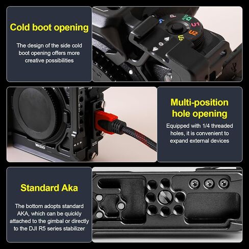 قفص كاميرا كامل لكاميرا Nikon Z6 III، منصة ألومنيوم مؤكسدة خفيفة الوزن مع لوحة Arca-Swiss مقاس 38 مم، إطلاق سريع، قفل ثنائي النقاط لإنتاج Gimbal والفيديو (تيتانيوم) (أسود) in Kuwait