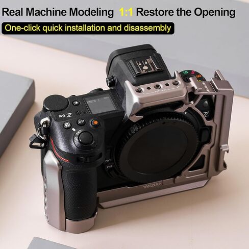 قفص كاميرا كامل لكاميرا Nikon Z6 III، منصة ألومنيوم مؤكسدة خفيفة الوزن مع لوحة Arca-Swiss مقاس 38 مم، إطلاق سريع، قفل ثنائي النقاط لإنتاج Gimbal والفيديو (تيتانيوم) (أسود) in Kuwait