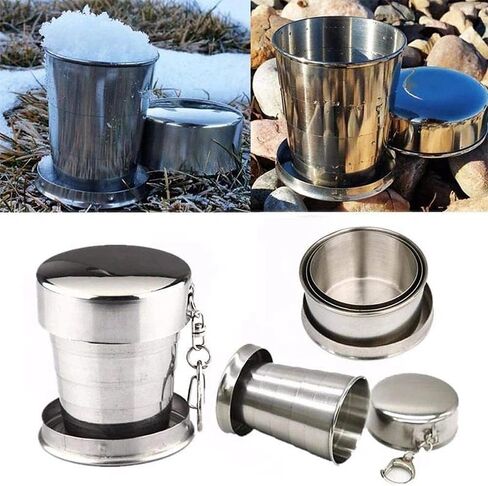 1Pc Stainless Steel Drinking Cup, Camping Cup Foldable 150ml Shatterproof Outdoor Portable Telescopic, Suitable For Outdoor Travel And Hiking in Saudi Arabia