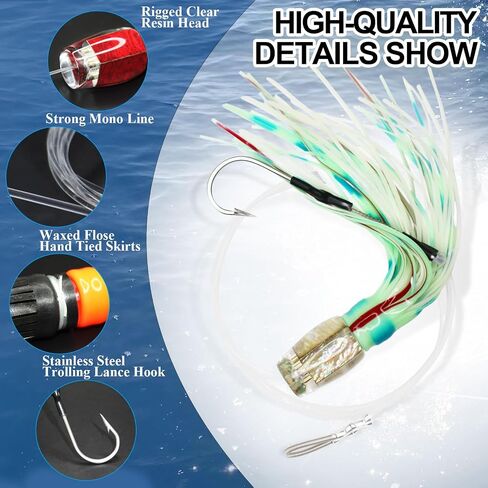 VIKETECH 12’’ 8oz Resin Saltwater Trolling Lure Big Game Deep Sea Offshore Fishing Lures for Tuna Marlin Mahi Mahi Wahoo Included Mesh Bag in Saudi Arabia