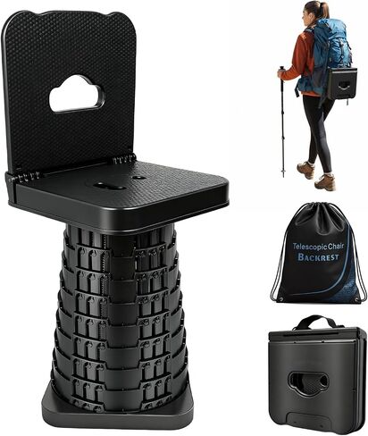 Upgraded Collapsible Stool with Backrest, Portable Telescopic Seat with Carry Bag, Square Folding Stool for Camping Gardening Fishing Hiking BBQ, Max Load Capacity 550lbs in Saudi Arabia
