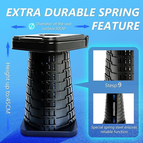 Upgraded Collapsible Stool with Backrest, Portable Telescopic Seat with Carry Bag, Square Folding Stool for Camping Gardening Fishing Hiking BBQ, Max Load Capacity 550lbs in Saudi Arabia