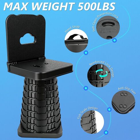 Upgraded Collapsible Stool with Backrest, Portable Telescopic Seat with Carry Bag, Square Folding Stool for Camping Gardening Fishing Hiking BBQ, Max Load Capacity 550lbs in Saudi Arabia